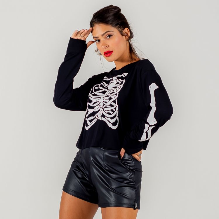Blusa Skeleton Manga Longa