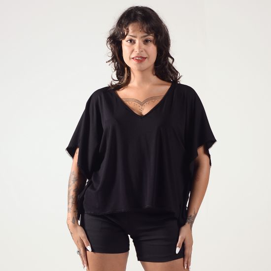 Blusa Gola V Recorte Tule Star