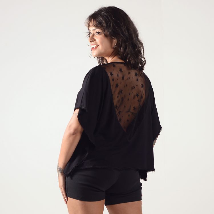 Blusa Gola V Recorte Tule Star