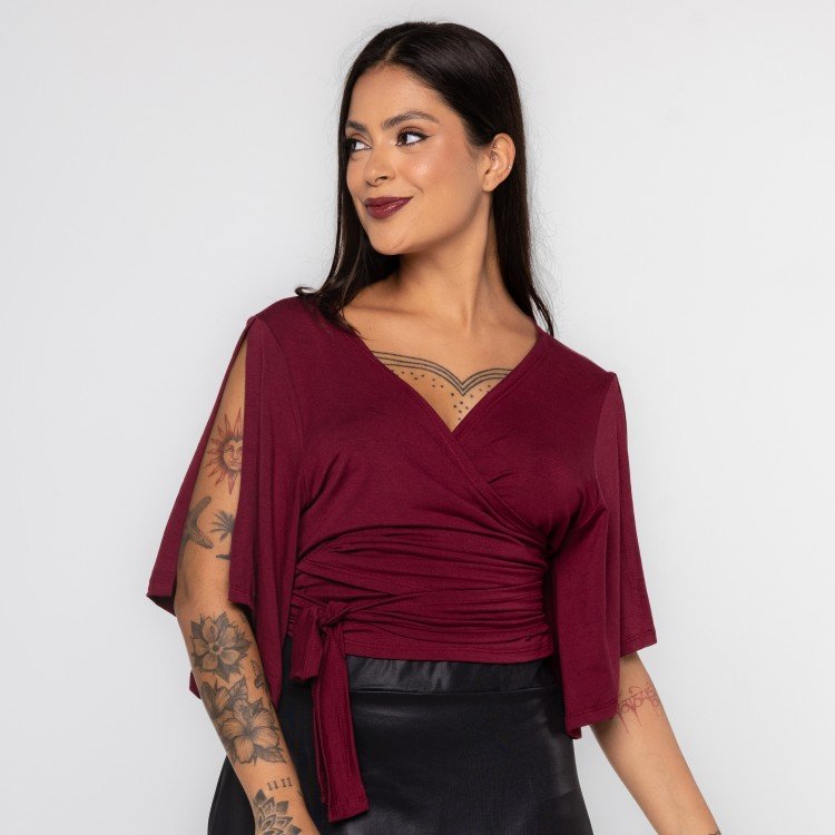 Blusa Transpassada Vinho