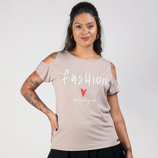 Blusa Bege Fashion Ombro Vazado