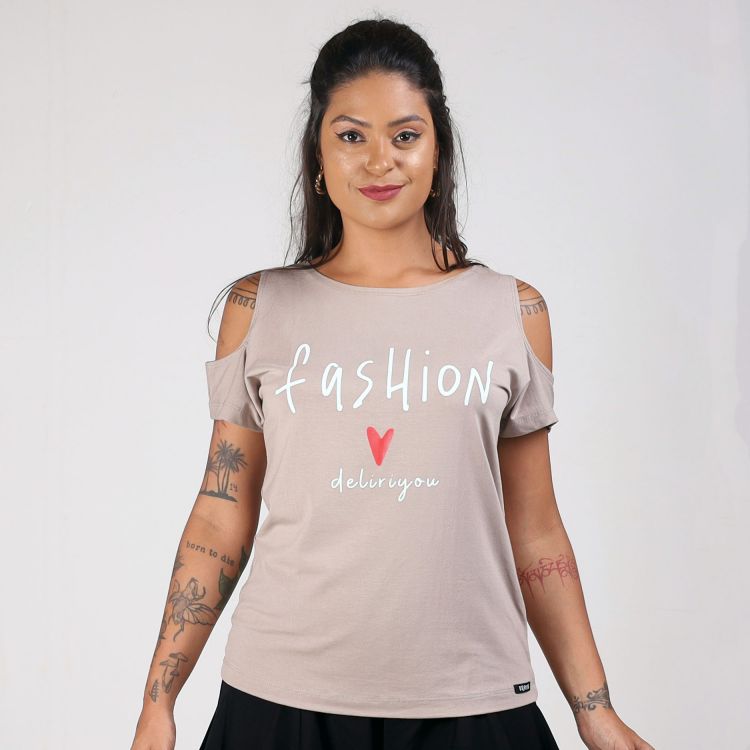 Blusa Bege Fashion Ombro Vazado