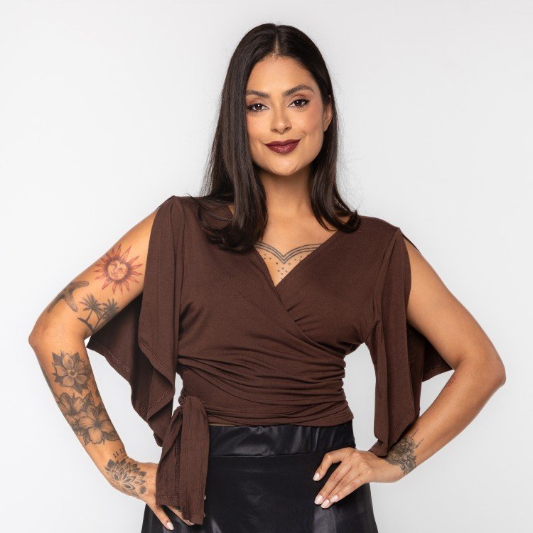 Blusa Transpassada Marrom