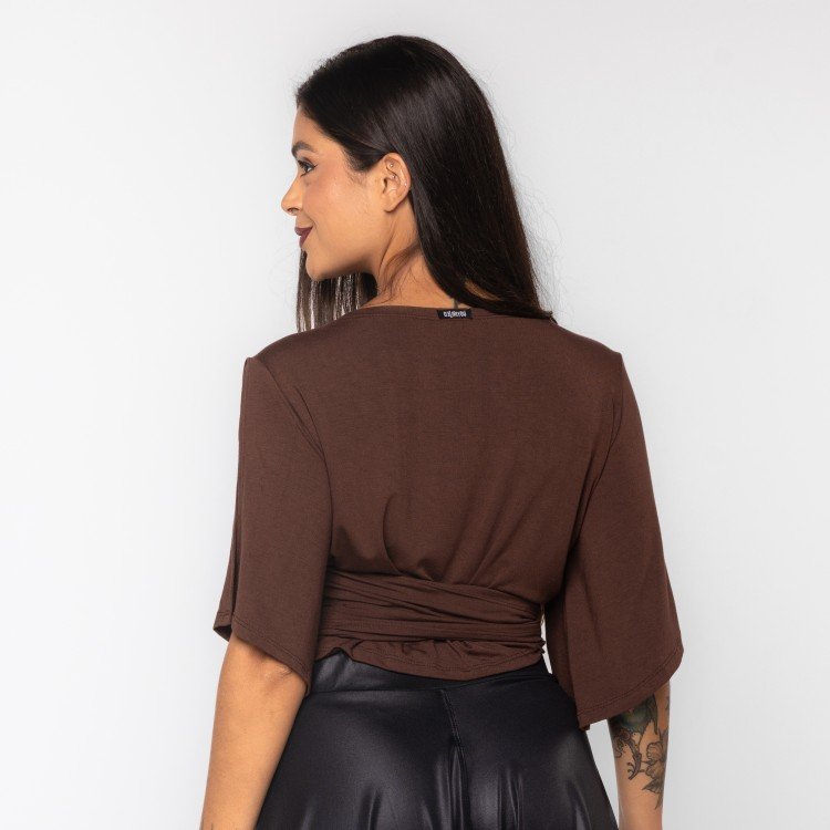 Blusa Transpassada Marrom
