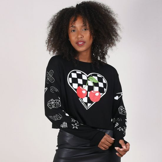 Blusa Manga Longa Cherry Heart