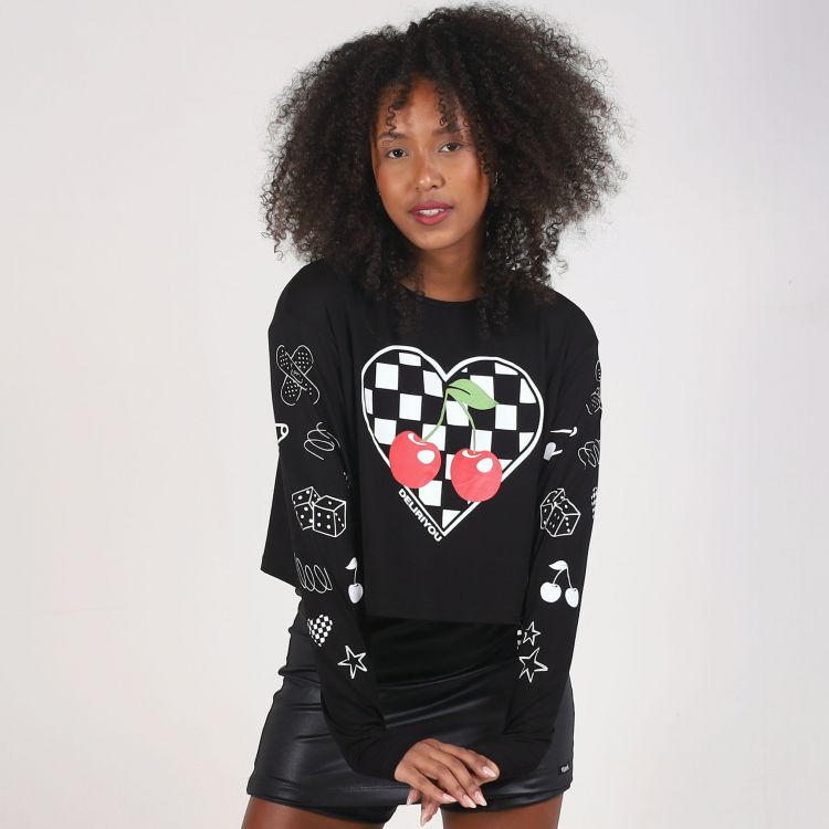 Blusa Manga Longa Cherry Heart