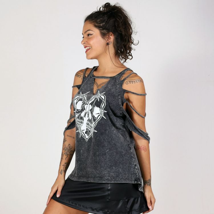 Blusa Estonada Skull Heart