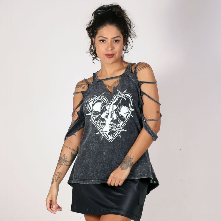 Blusa Estonada Skull Heart