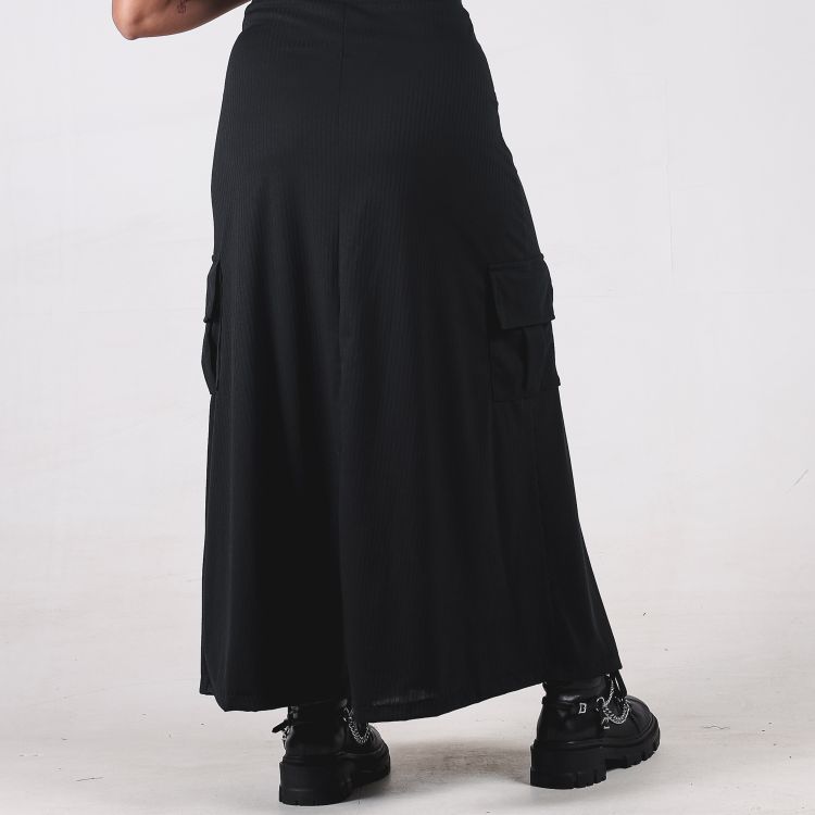 Saia Longa Zíper Preta Canelada