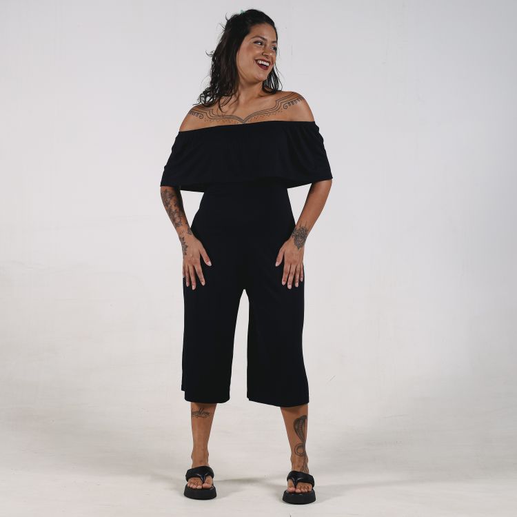 Macacão Pantacourt Ciganinha Black Canelado