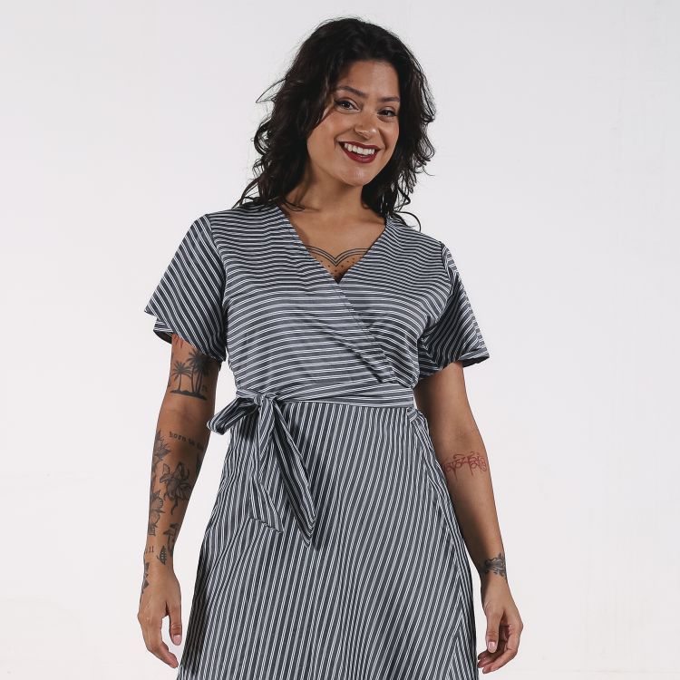 Vestido Transpassado Listra Larga