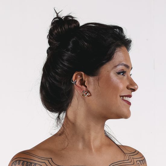 Brinco Duplo Coração Dourado