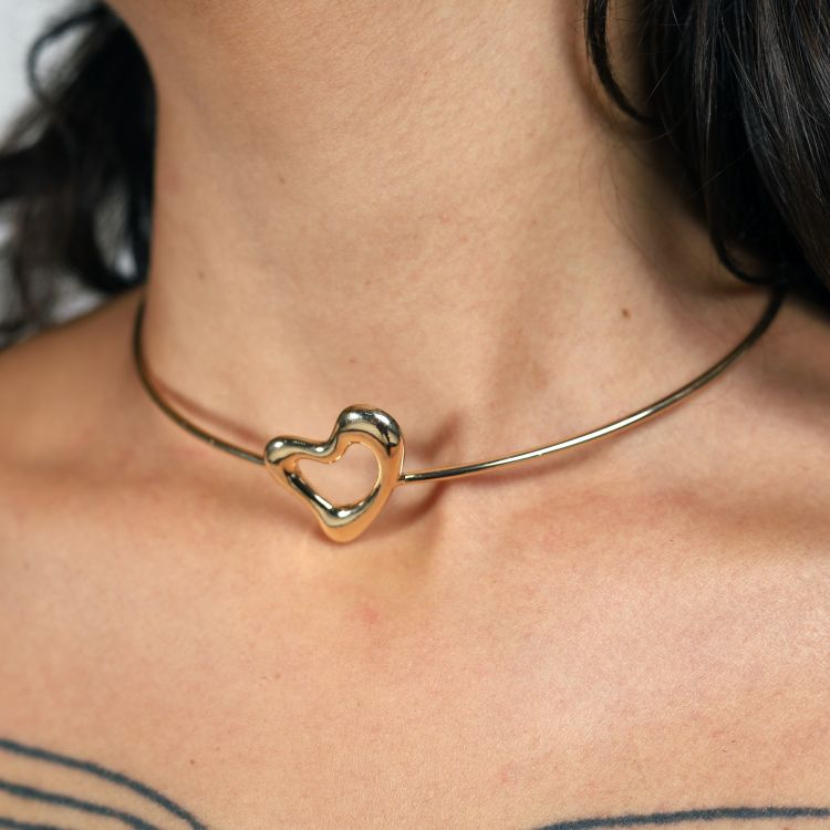 Choker Coração Hollow Gold