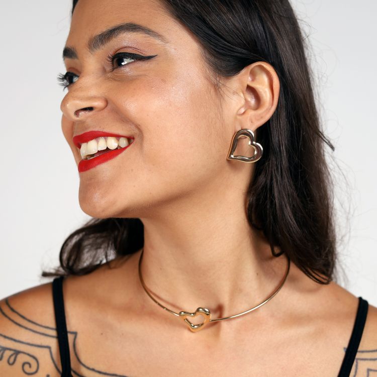 Choker Coração Hollow Gold
