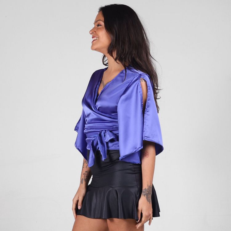 Blusa Cetim Purple Transpassada