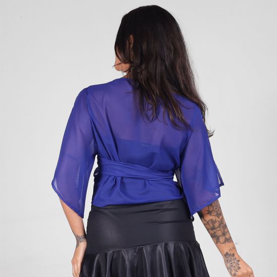 Blusa Tule Azul Transpassada