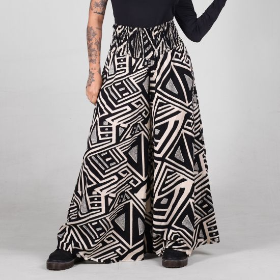 Calça Pantalona Estampa Geométrica P&B