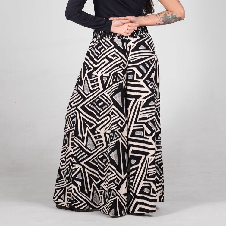 Calça Pantalona Estampa Geométrica P&B