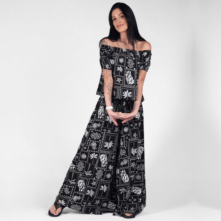 Calça Pantalona Estampa Boho Bandana