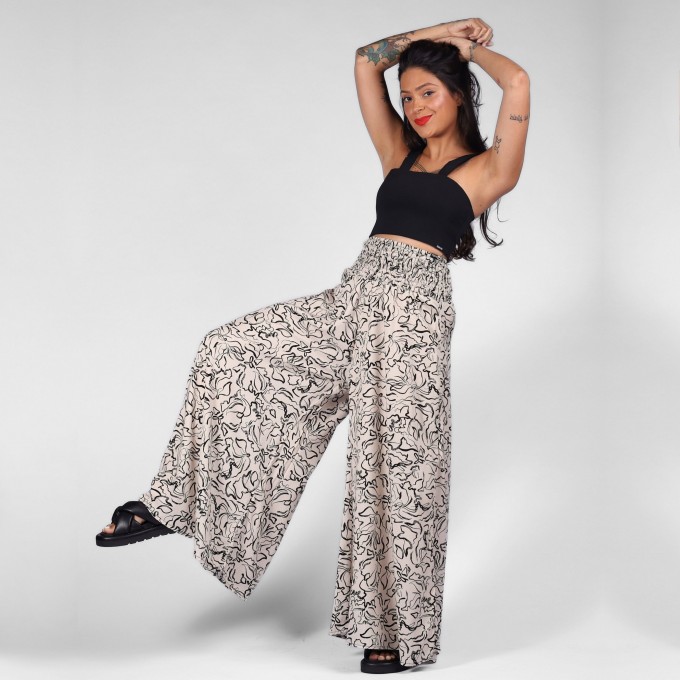 Calça Pantalona Nude Abstrata