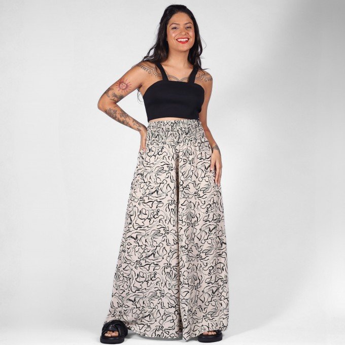 Calça Pantalona Nude Abstrata