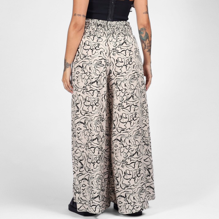 Calça Pantalona Nude Abstrata