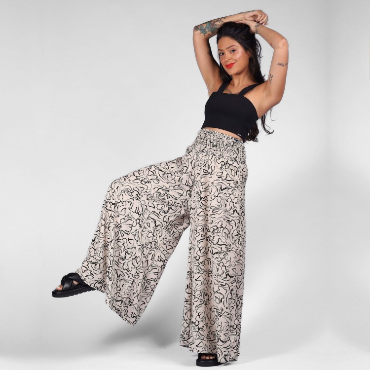 Calça Pantalona Nude Abstrata