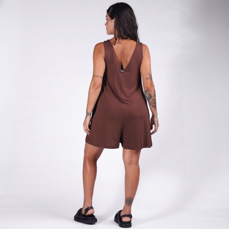 Macaquinho Marrom Casual Gola V