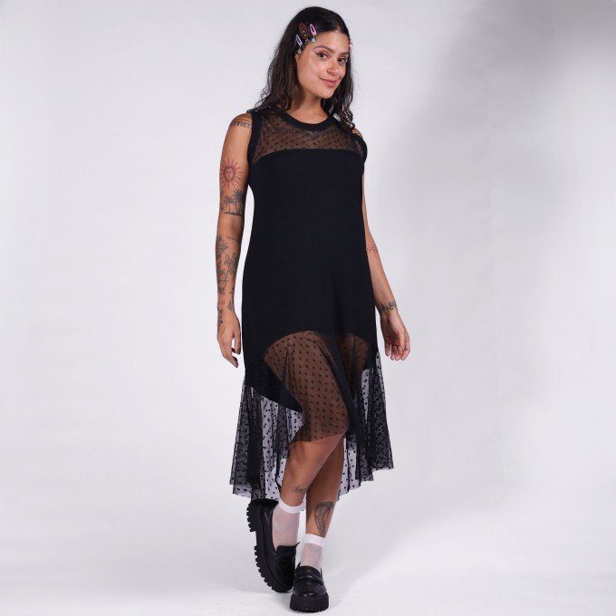 Vestido Mini Tule Poá Illusion