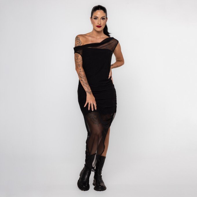 Vestido Tule Assimétrico