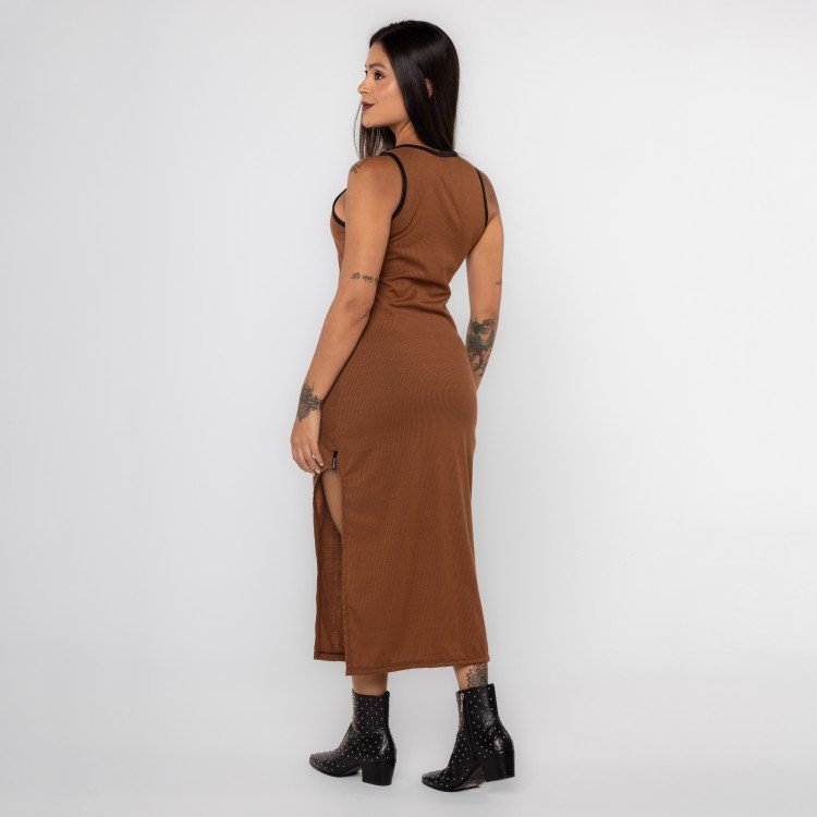 Vestido Brown Midi Canelado Urban Fenda