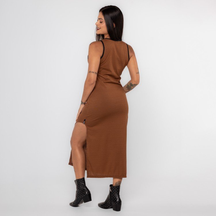Vestido Brown Midi Canelado Urban Fenda