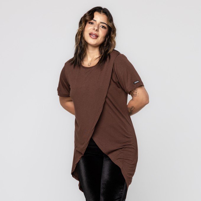 Max Blusa Marrom Transpassada