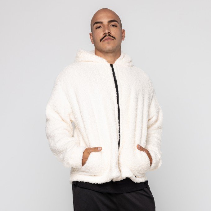 Casaco Off White Teddy Com Capuz