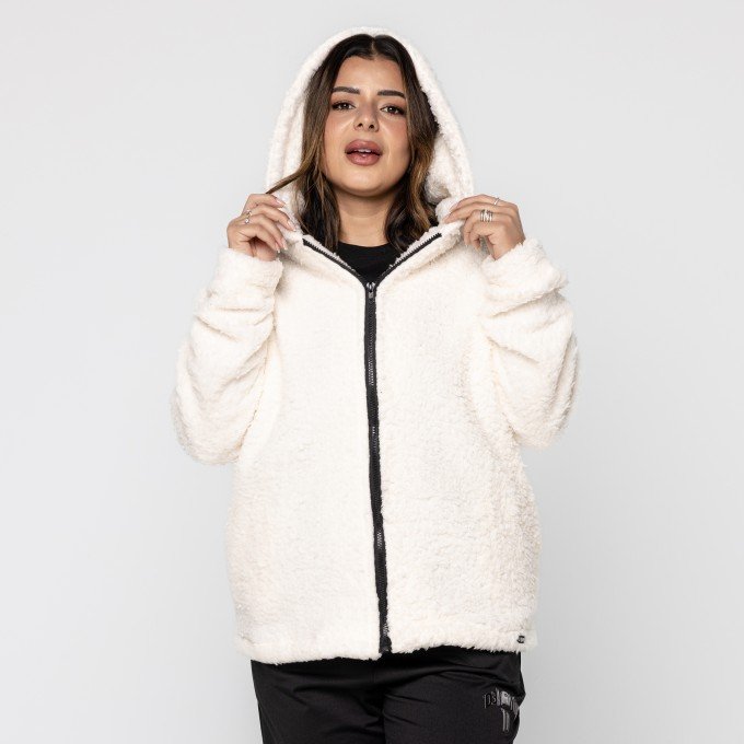 Casaco Off White Teddy Com Capuz