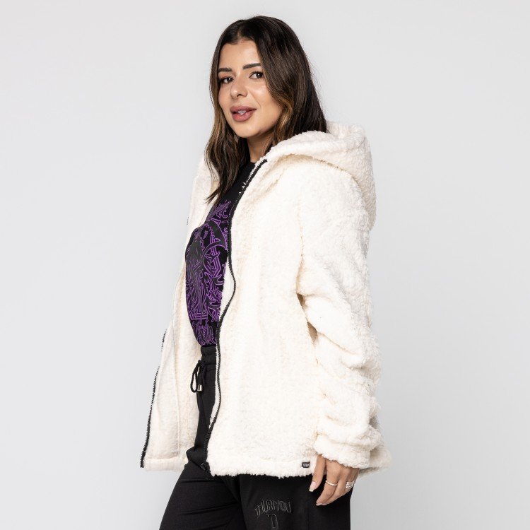 Casaco Off White Teddy Com Capuz