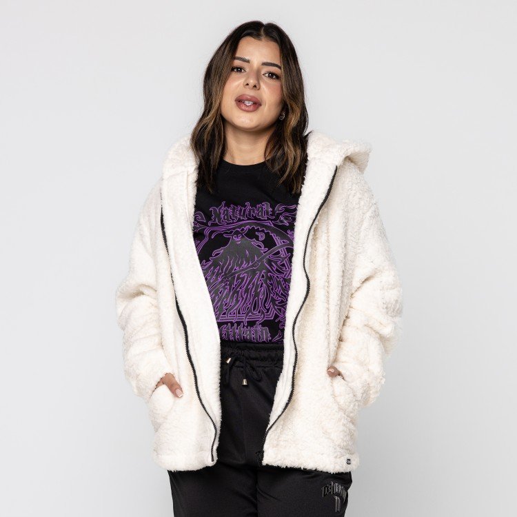 Casaco Off White Teddy Com Capuz