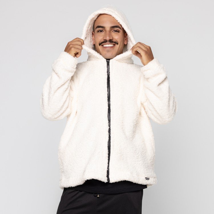 Casaco Off White Teddy Com Capuz