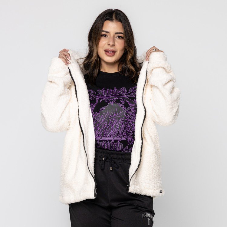Casaco Off White Teddy Com Capuz