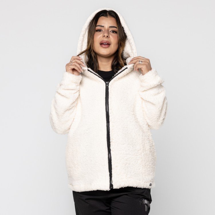 Casaco Off White Teddy Com Capuz