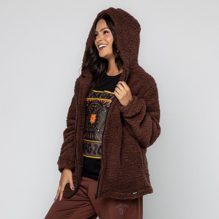 Casaco Brown Teddy Com Capuz