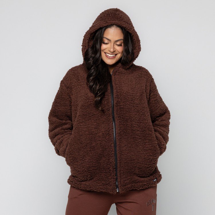Casaco Brown Teddy Com Capuz