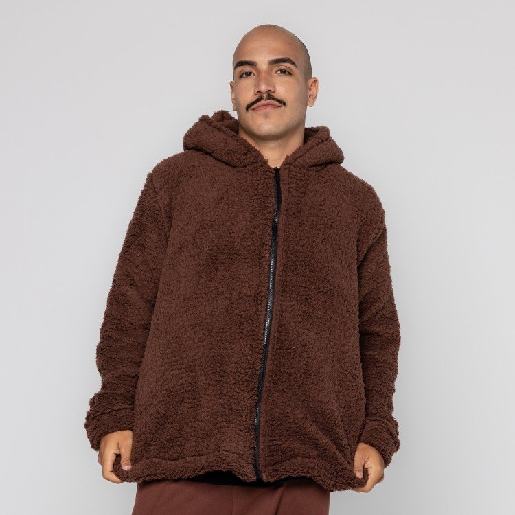 Casaco Brown Teddy Com Capuz