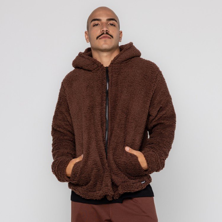 Casaco Brown Teddy Com Capuz