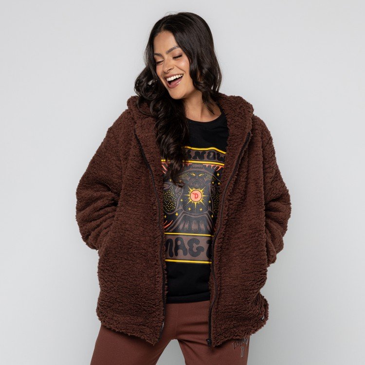 Casaco Brown Teddy Com Capuz