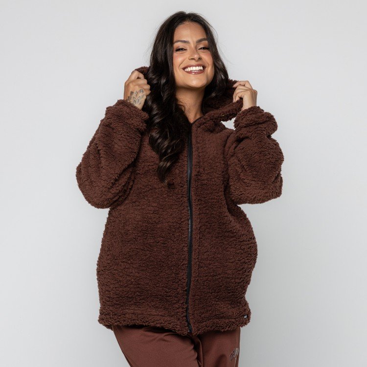 Casaco Brown Teddy Com Capuz