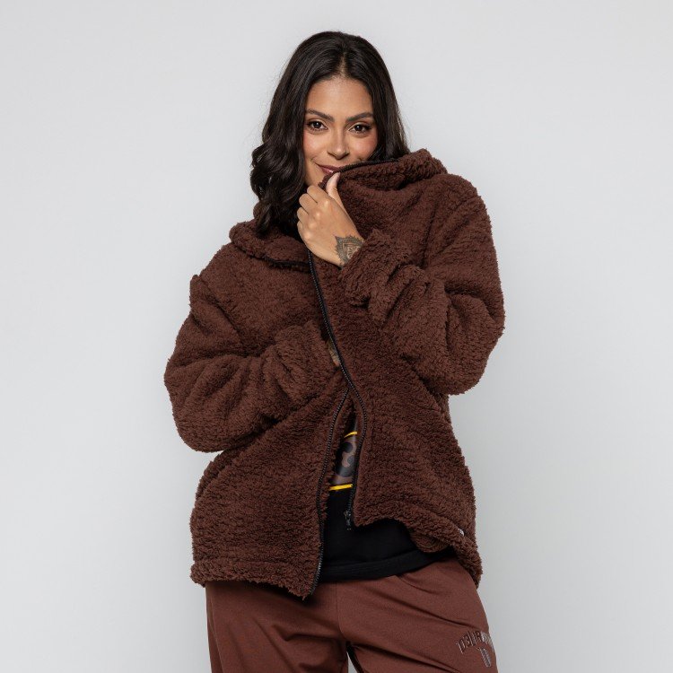 Casaco Brown Teddy Com Capuz