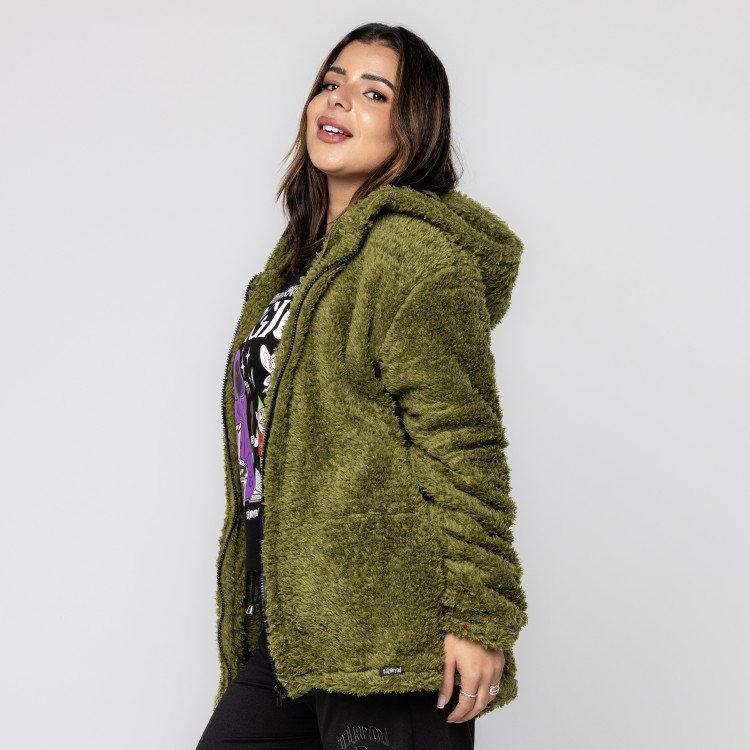 Casaco Green Teddy Com Capuz