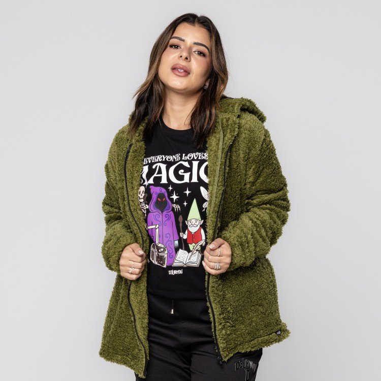 Casaco Green Teddy Com Capuz