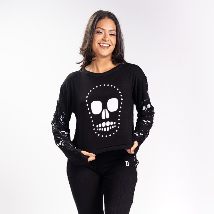 Blusa Skull Recorte Laser